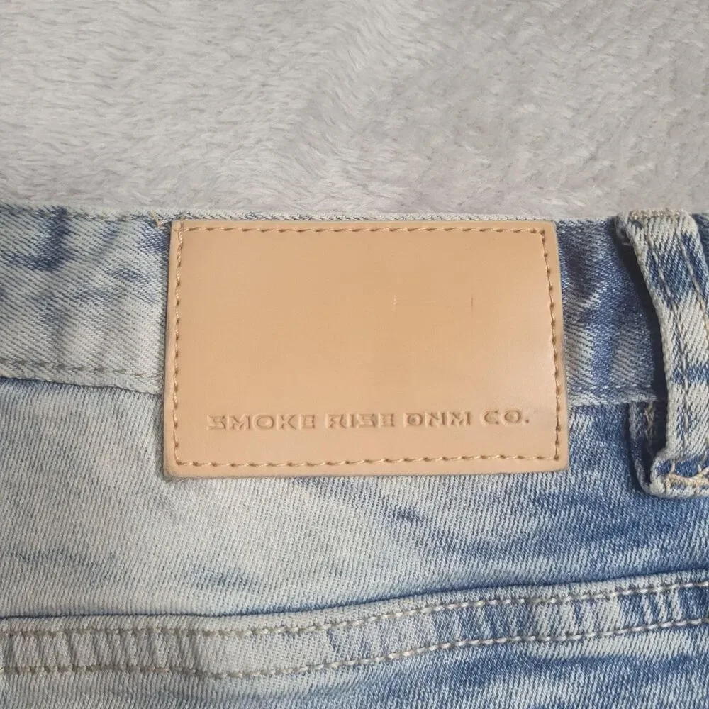 Smoke Rise Jeans Mens 38x34 Blue Light Wash Distressed Ripped Tapered Denim